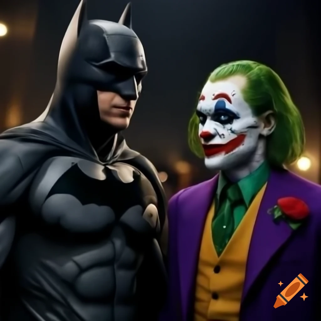 Batman and Heath Ledger's Joker at a vibrant frat party