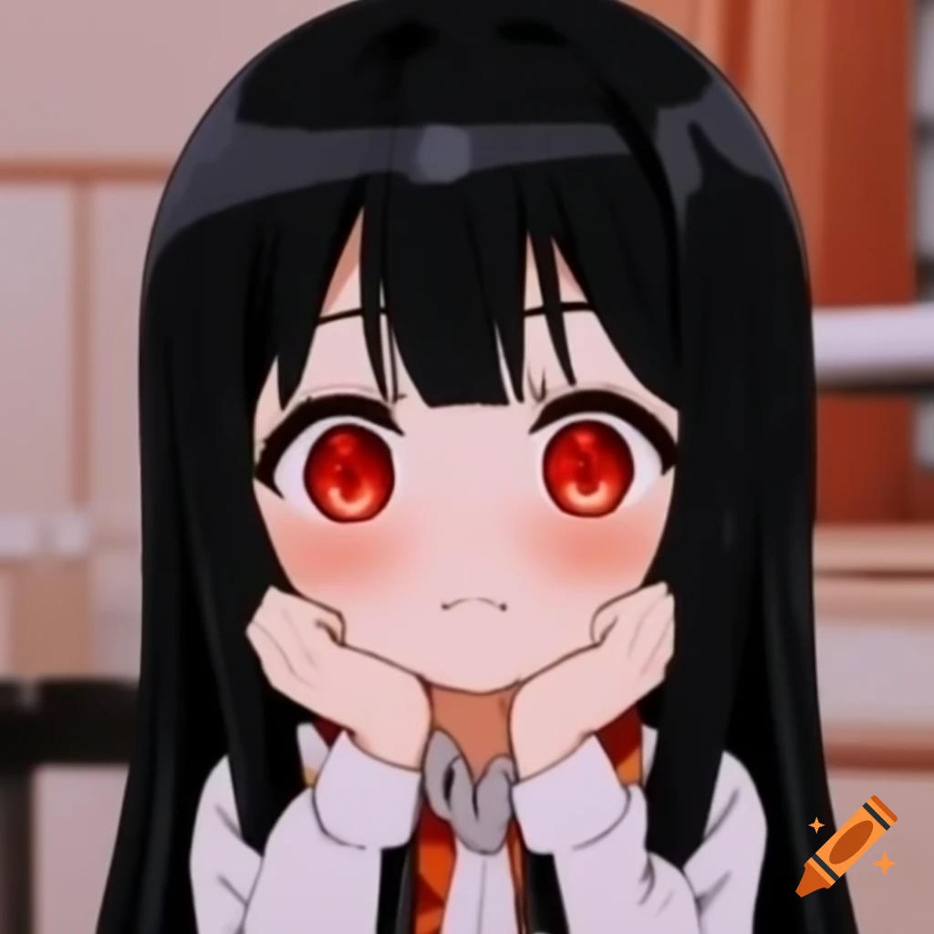 Anime chibi girl with black hair and red eyes