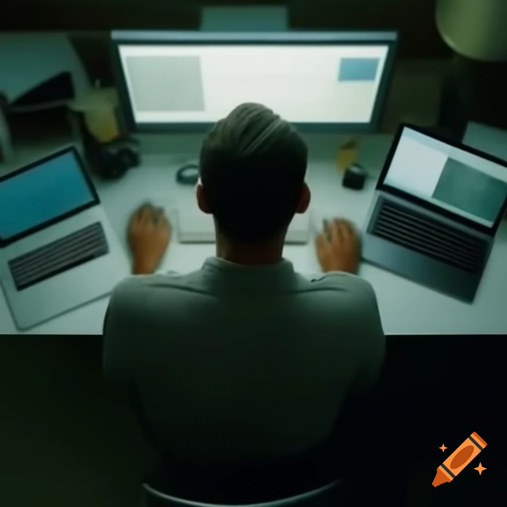 Man focused on work at computer desk
