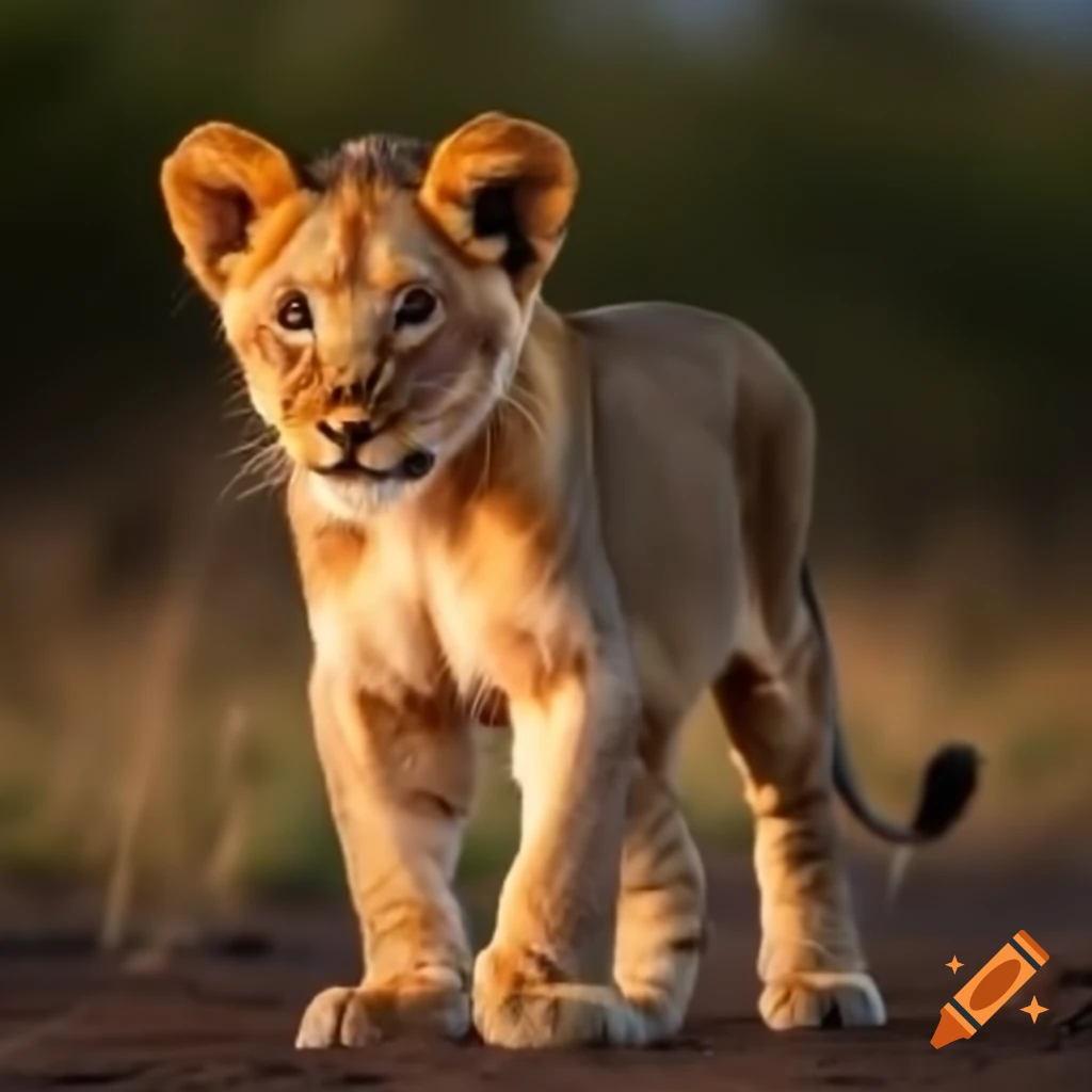 Standing lion cub