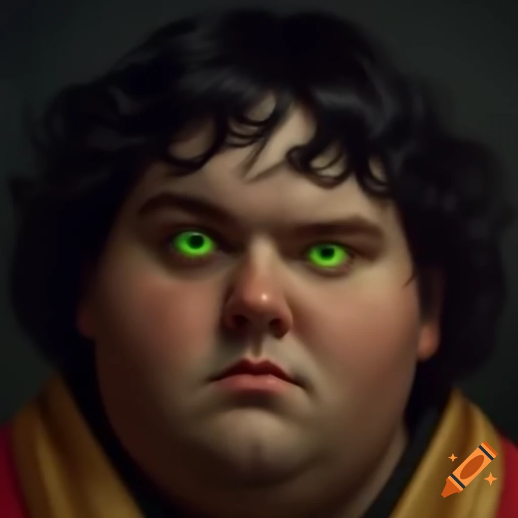 Renaissance nobleman with black hair and green eyes in colorful robes