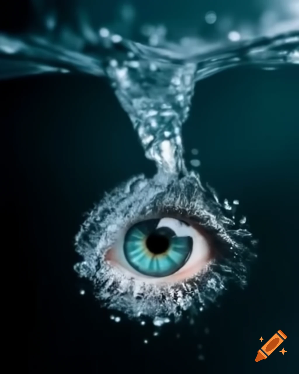 Eye with pupil resembling flowing water, cascading downwards