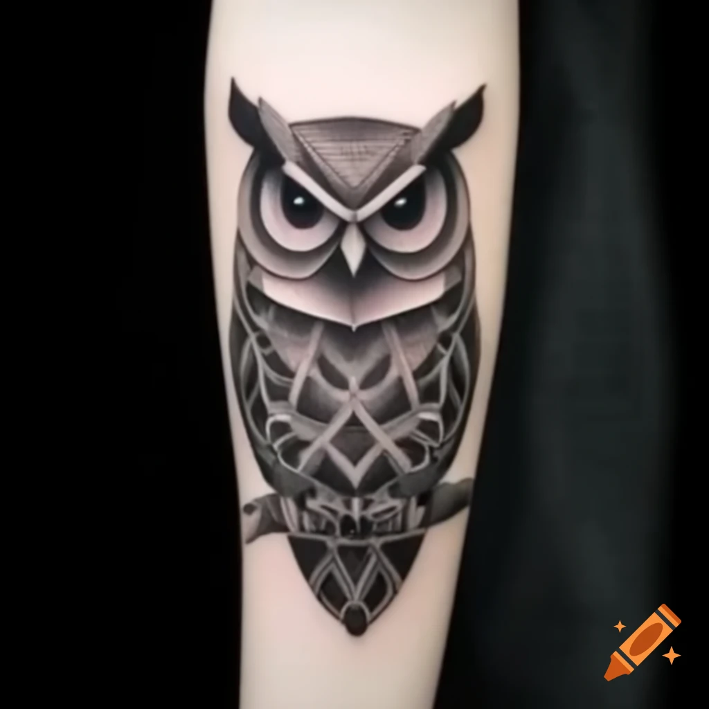 Geometric owl tattoo design for arm