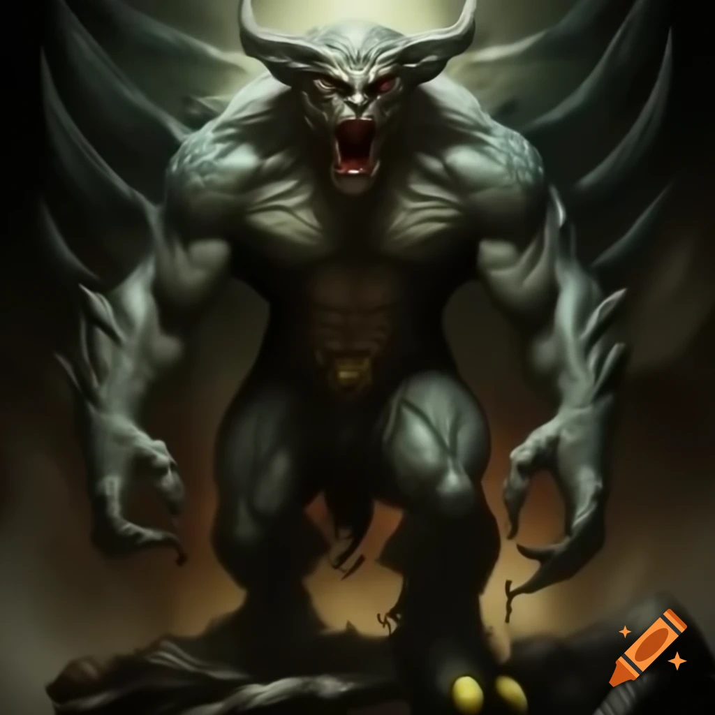 Grendel, the monstrous creature from Beowulf, towering figure with grotesque proportions