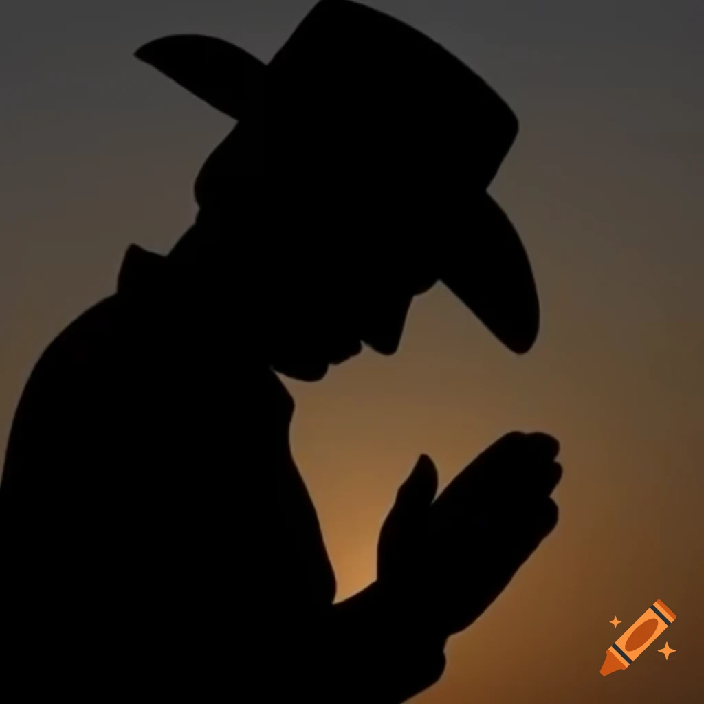 Silhouette of cowboy praying