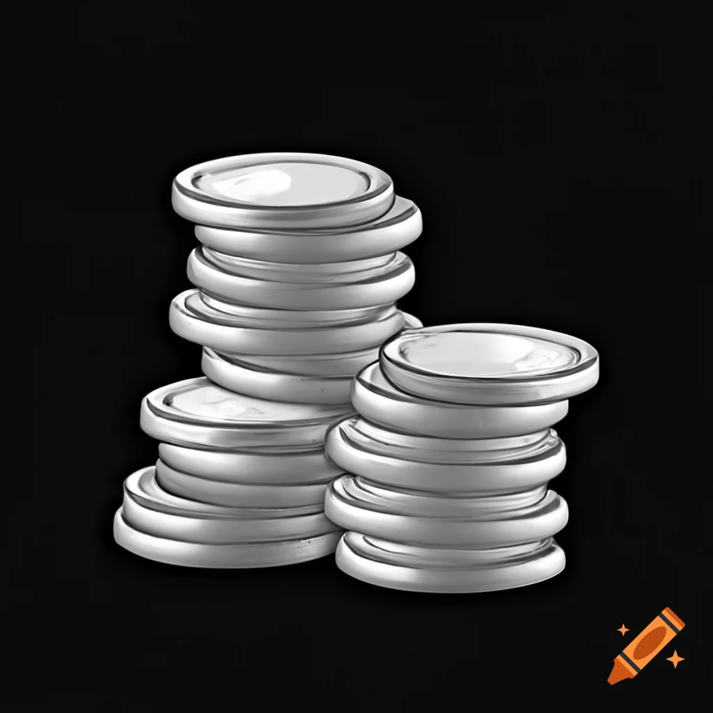 Cartoon stacks of silver coins with black background