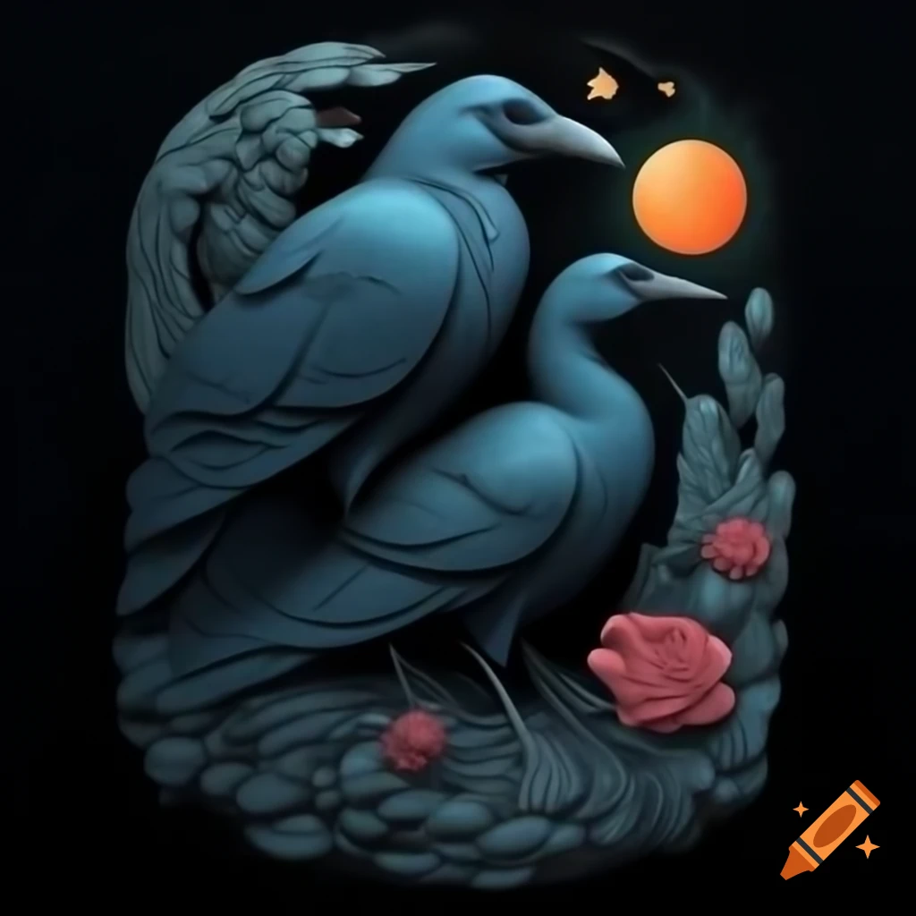 Mystical Curandera Raven and elegant Mother Goose in illustrated style