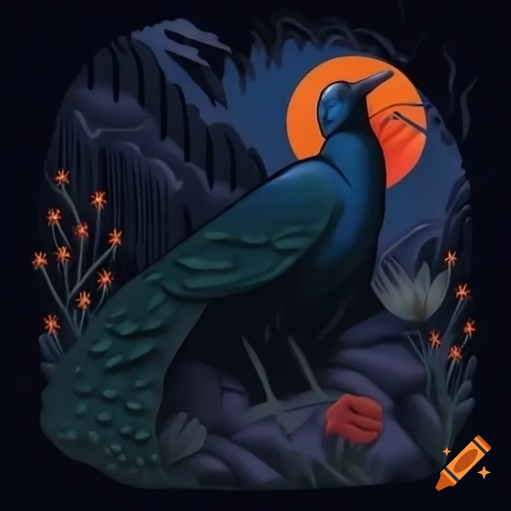 Mystical Curandera Raven and elegant Mother Goose in illustrated style