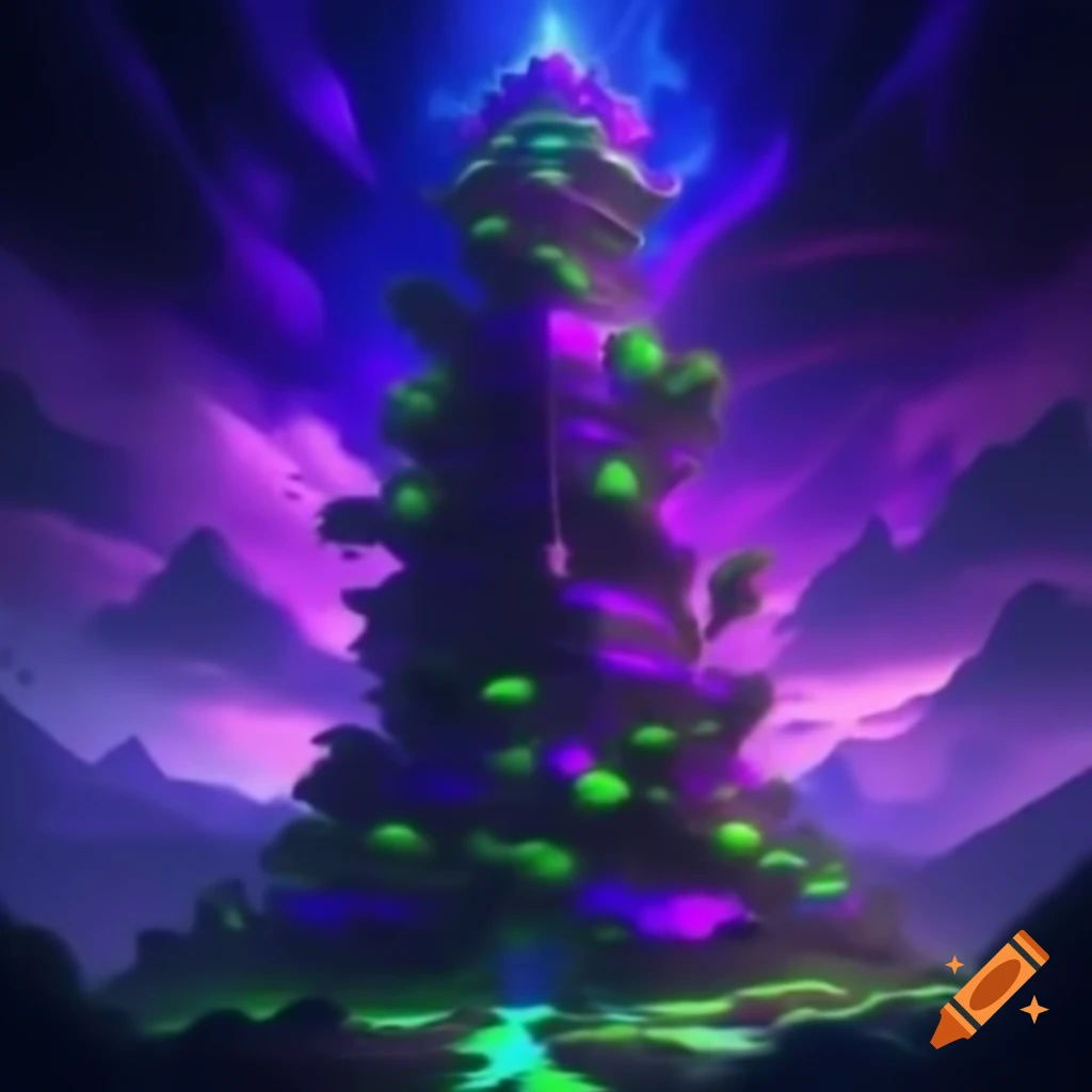 Inspiring illustration of a large purple tower with green highlights