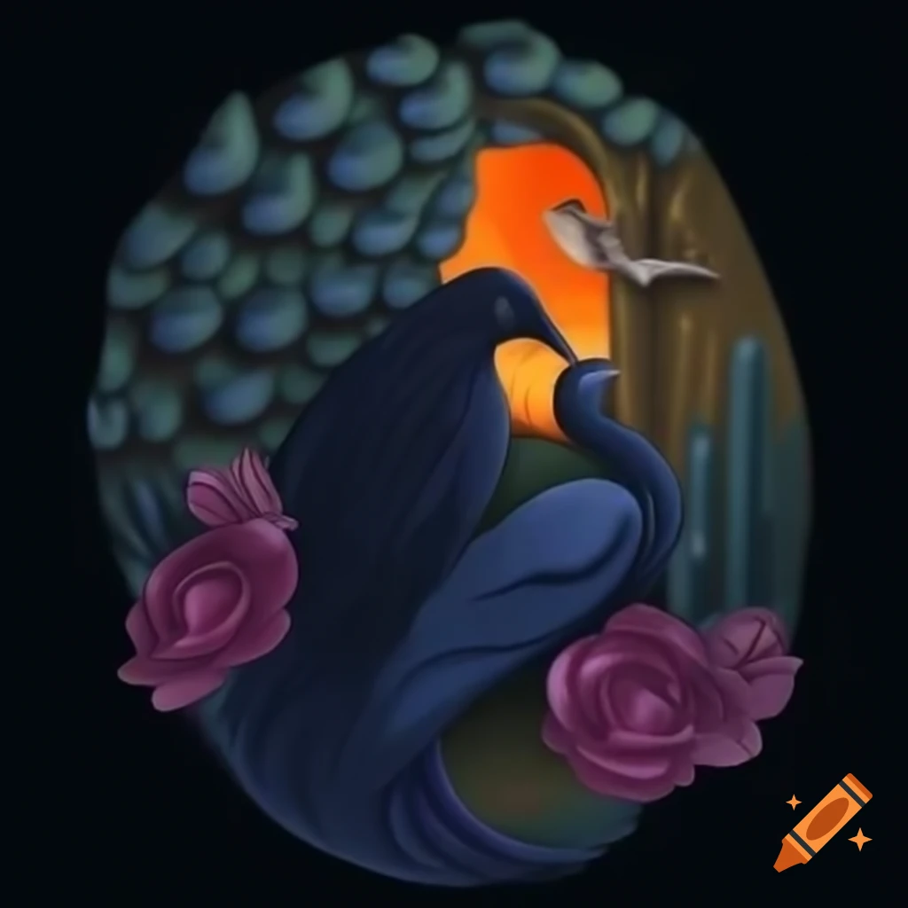 Mystical Curandera Raven and elegant Mother Goose in illustrated style