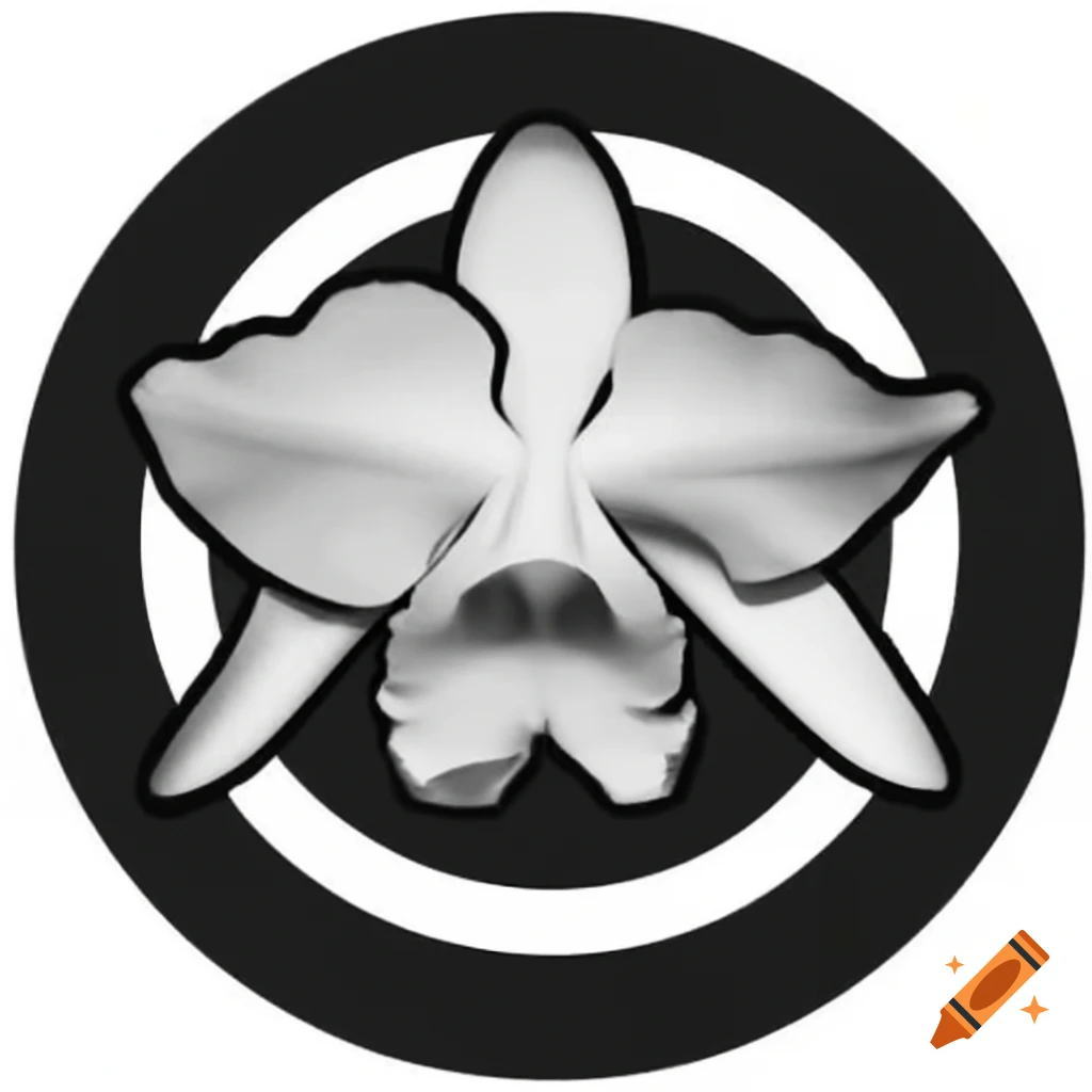 White orchid symbol on black background
