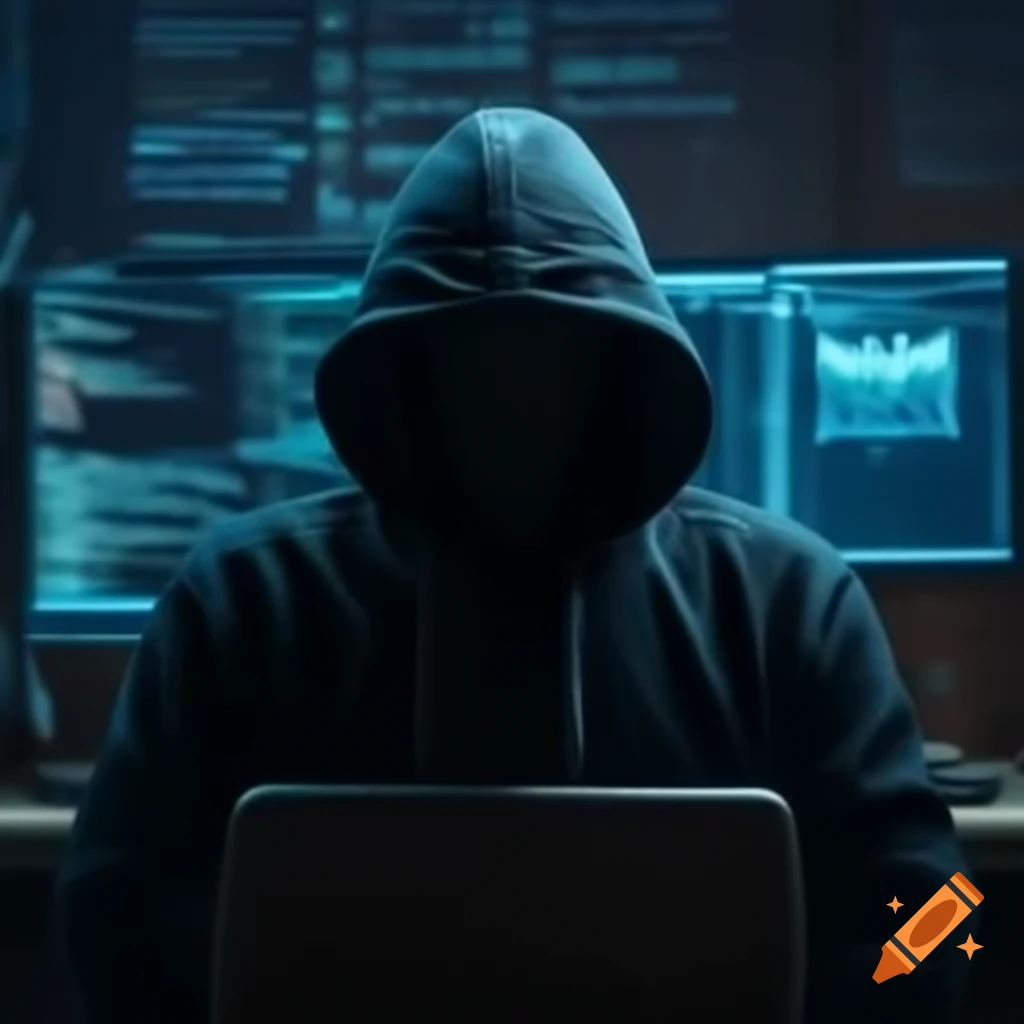Hacker working on computer from front view