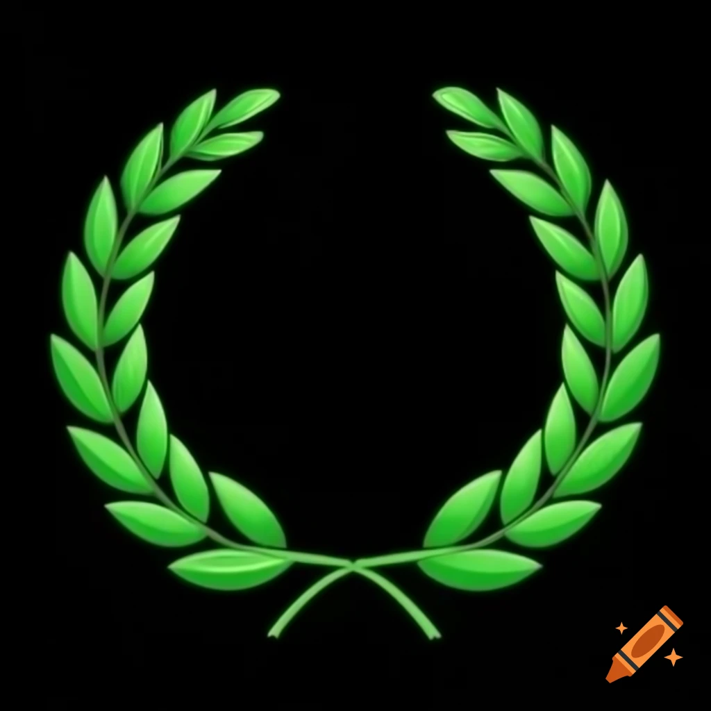 Cartoon green laurel wreath on black background