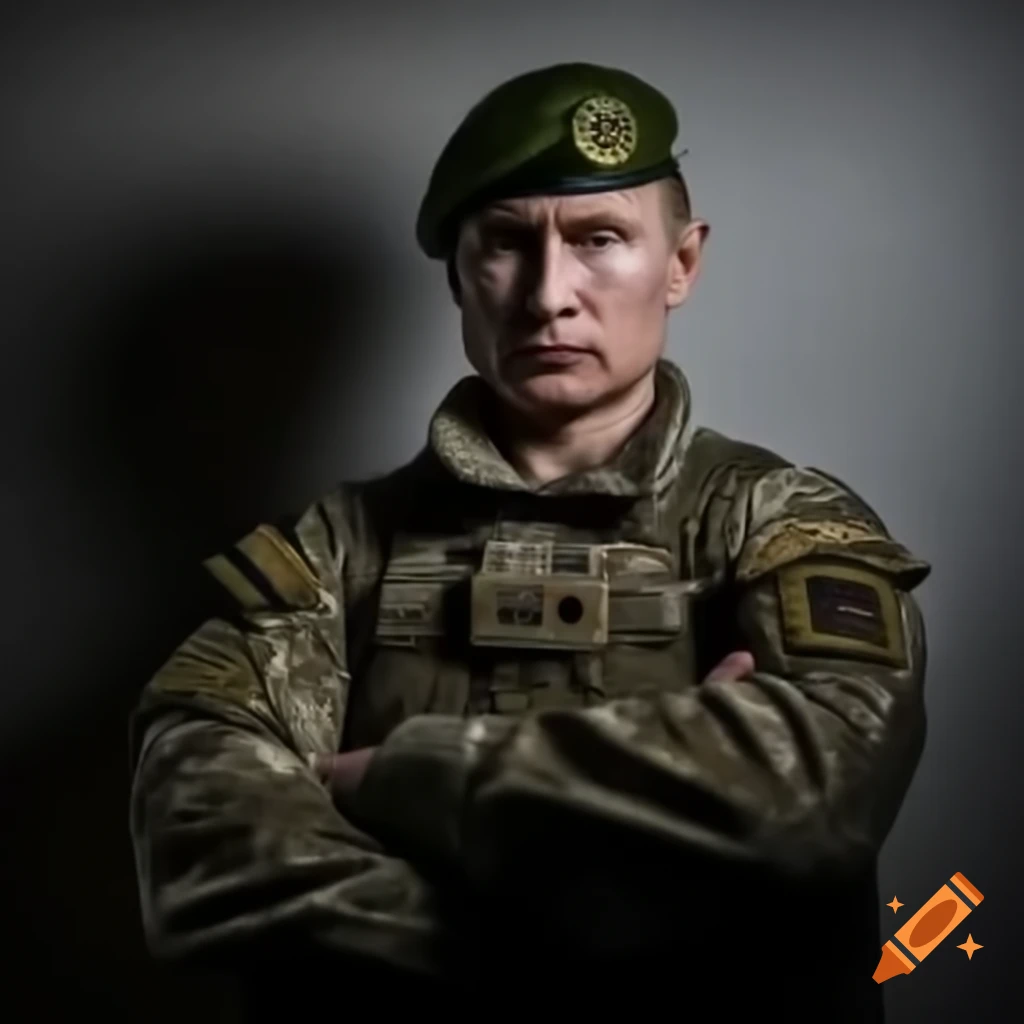 Ukrainian soldier carrying a figure representing Putin