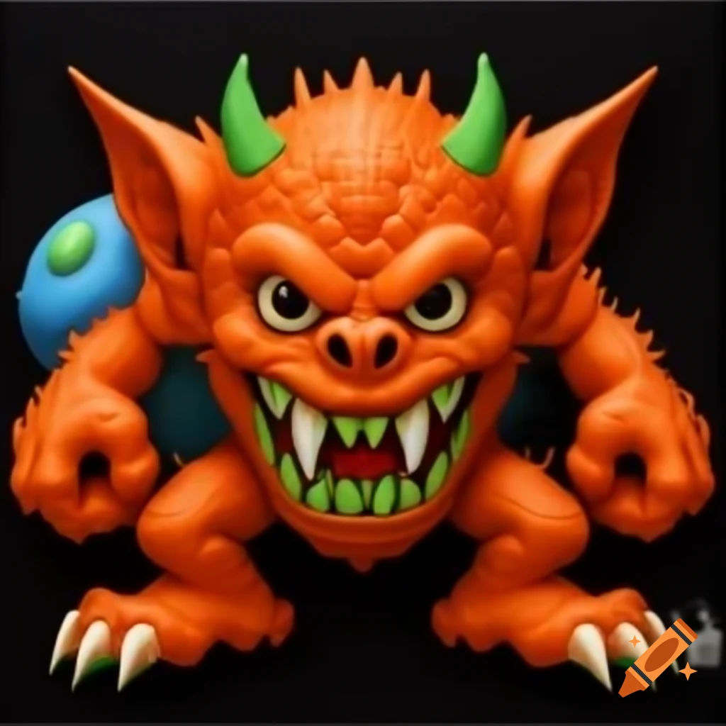 Graffiti art of 1990's Nintendo gargoyle monster in orange, green, and blue
