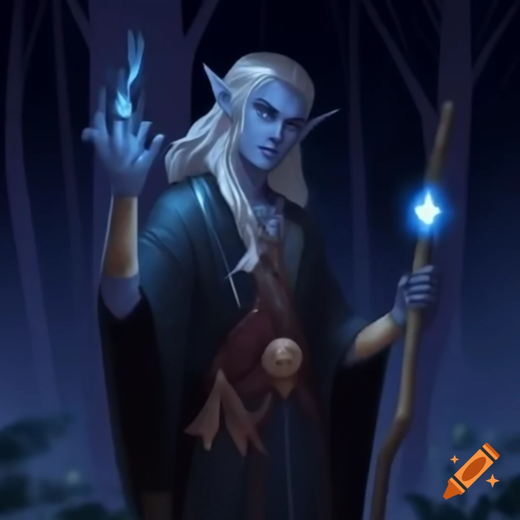 Erelion Starfall, male Eladrin Elf with ethereal appearance, slender build