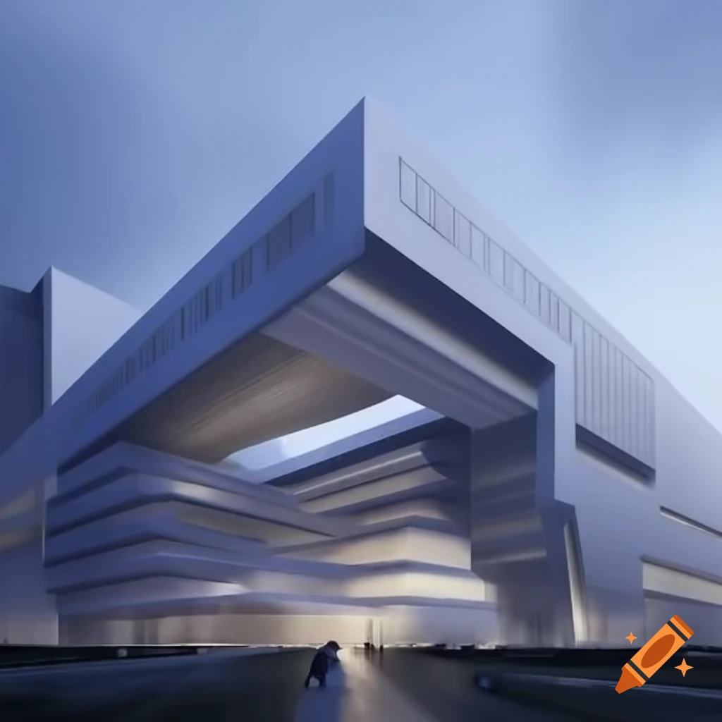 Large exterior of a futuristic factory