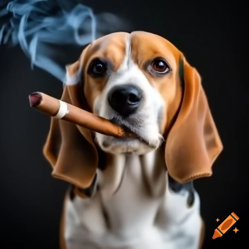 Beagle with cigar lounging