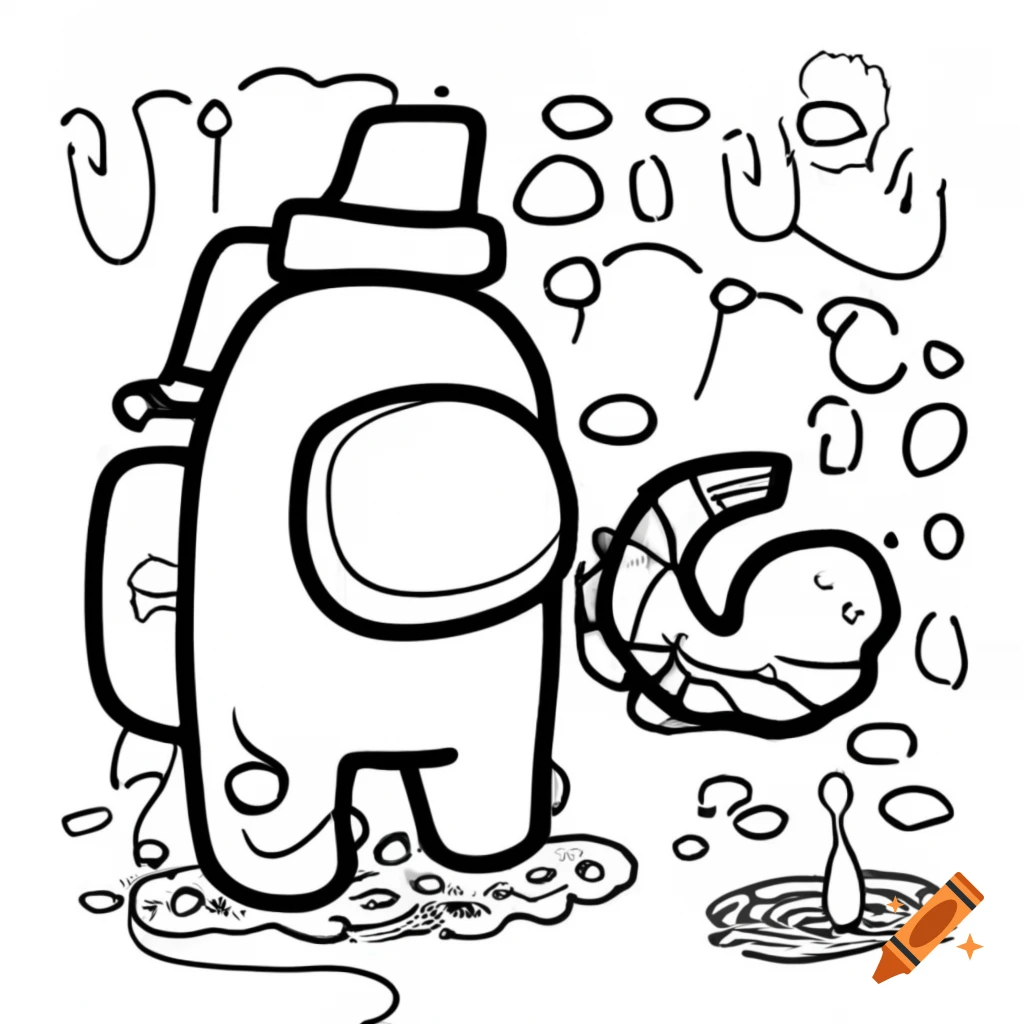 Line art coloring page of Imps character in scuba gear with underwater creature