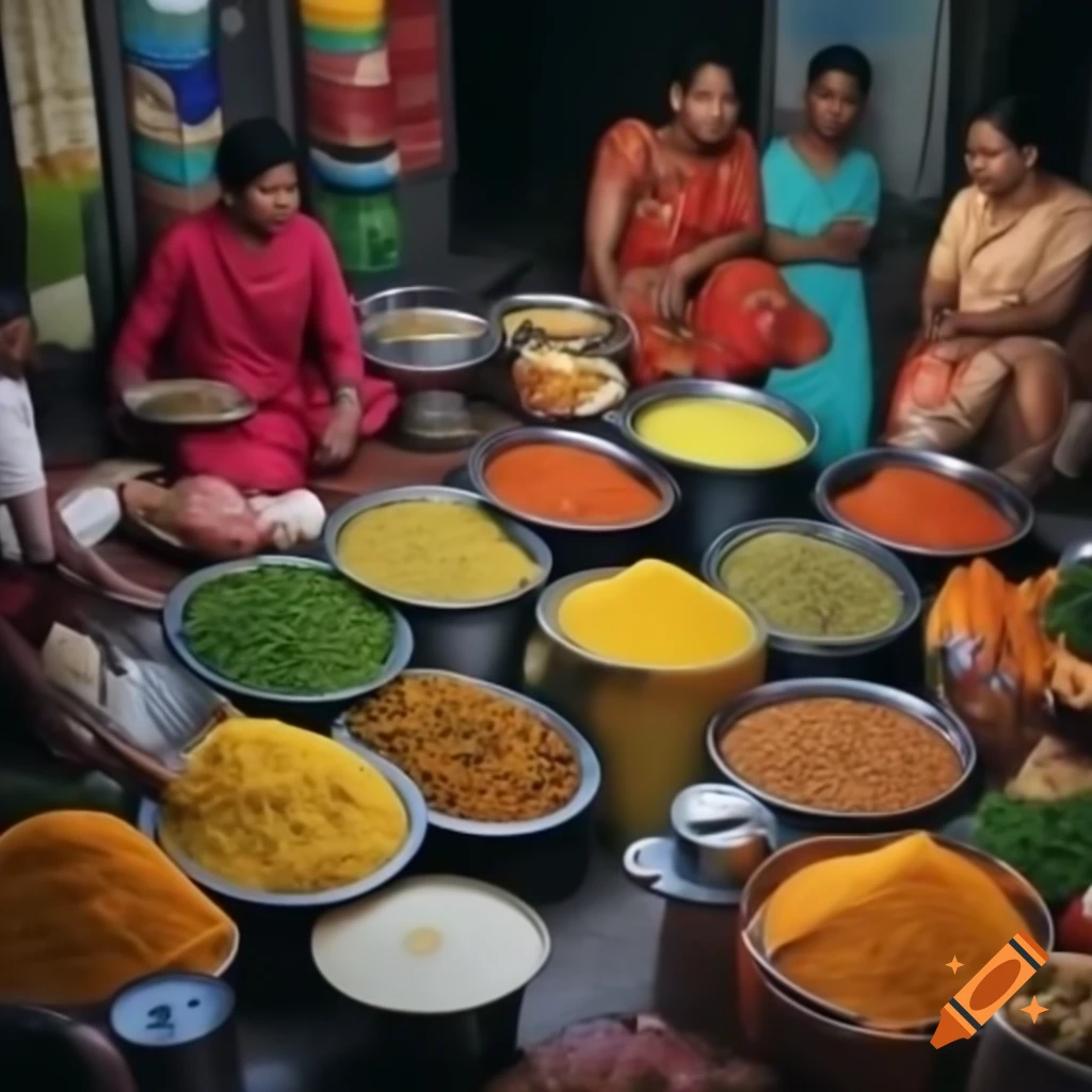 Vibrant Indian market with various food items