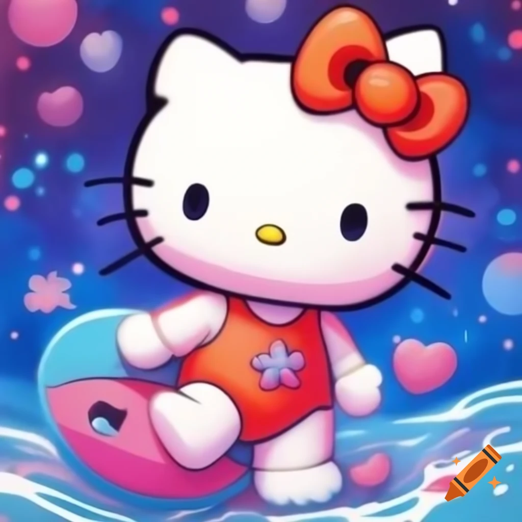Hello Kitty as a swimsuit model in furry art, digital painting