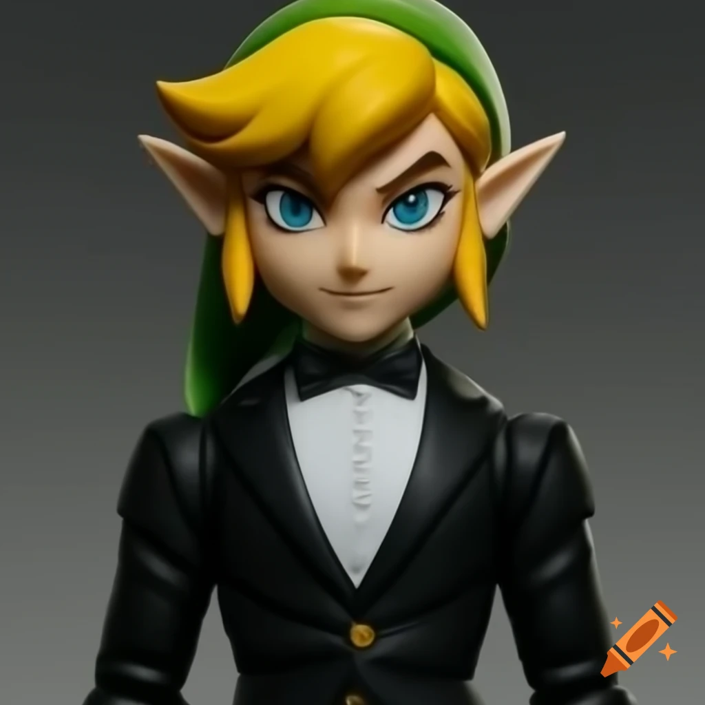 Link in black tuxedo styled as a pop art figure