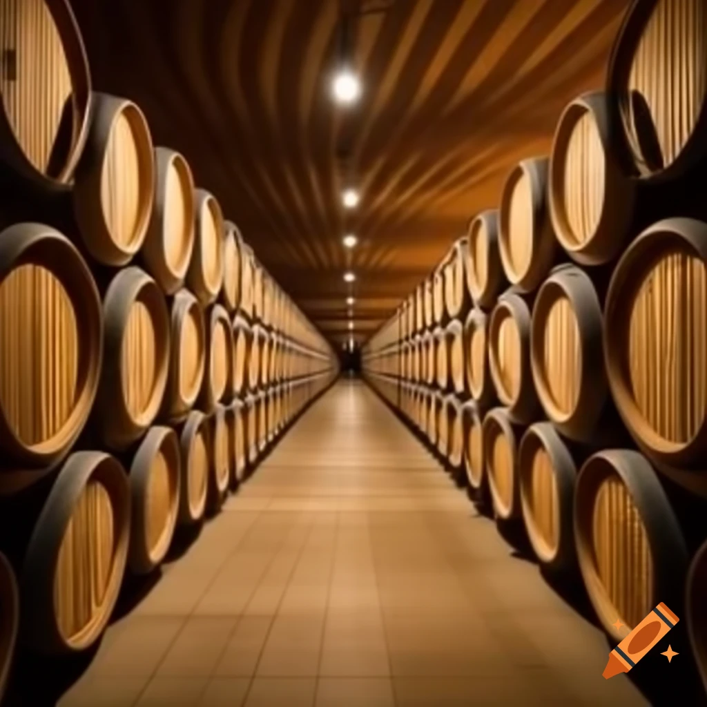 Wooden barrels in a cellar
