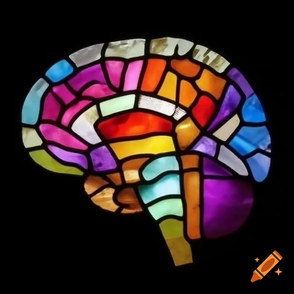 Stained glass representation of a brain