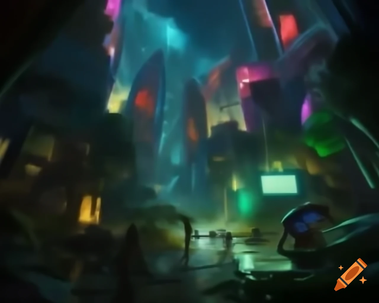 Surreal Biopunk cityscape blending technology and biology