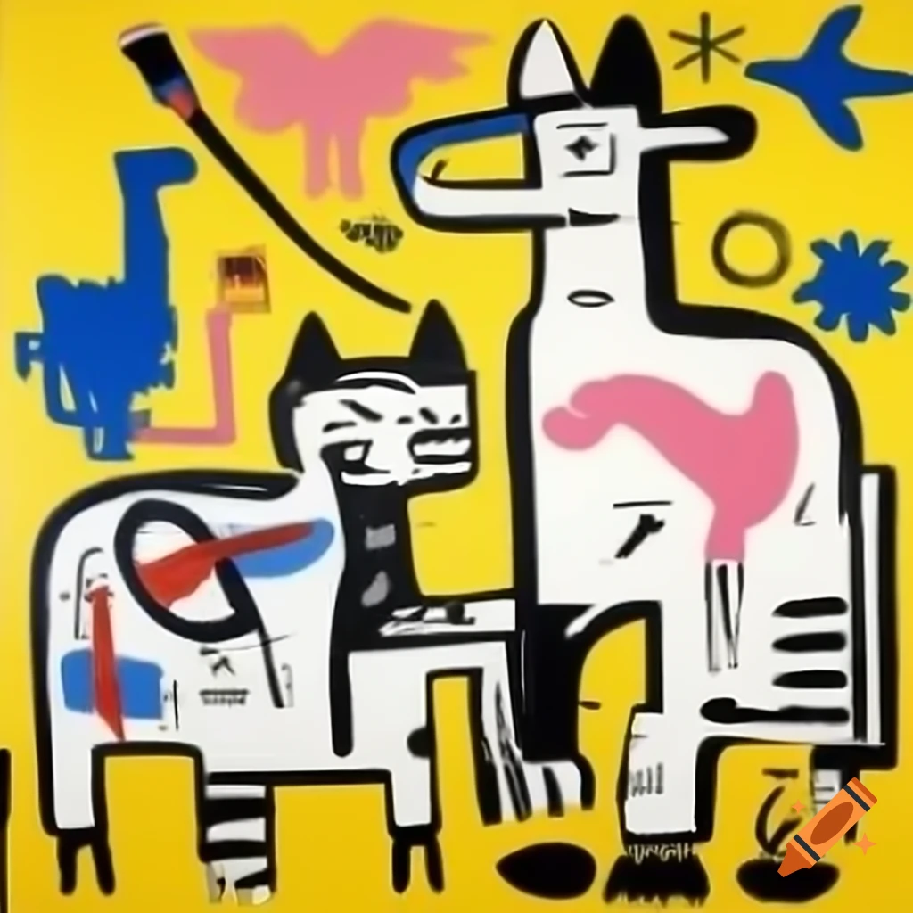 Wacky animals painting inspired by Jean-Michel Basquiat