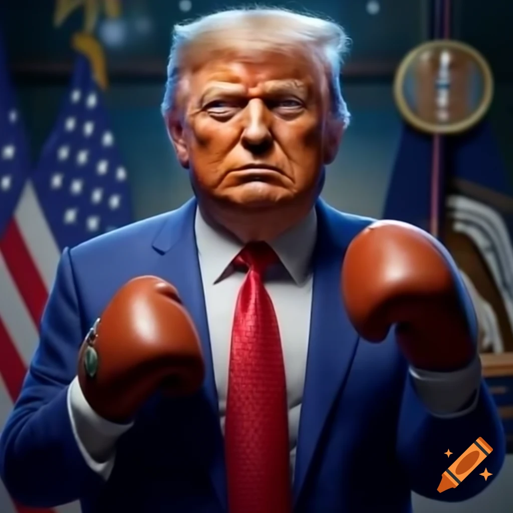 Cartoon depiction of Trump as a boxer standing over Biden