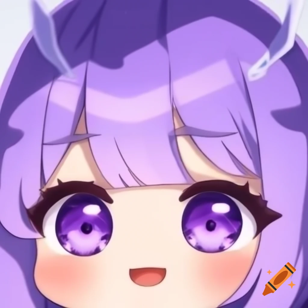 Chibi character with lavender hair and purple eyes in anime style