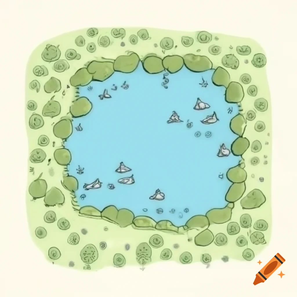 Square shaped fishing lake seen from birds eye view
