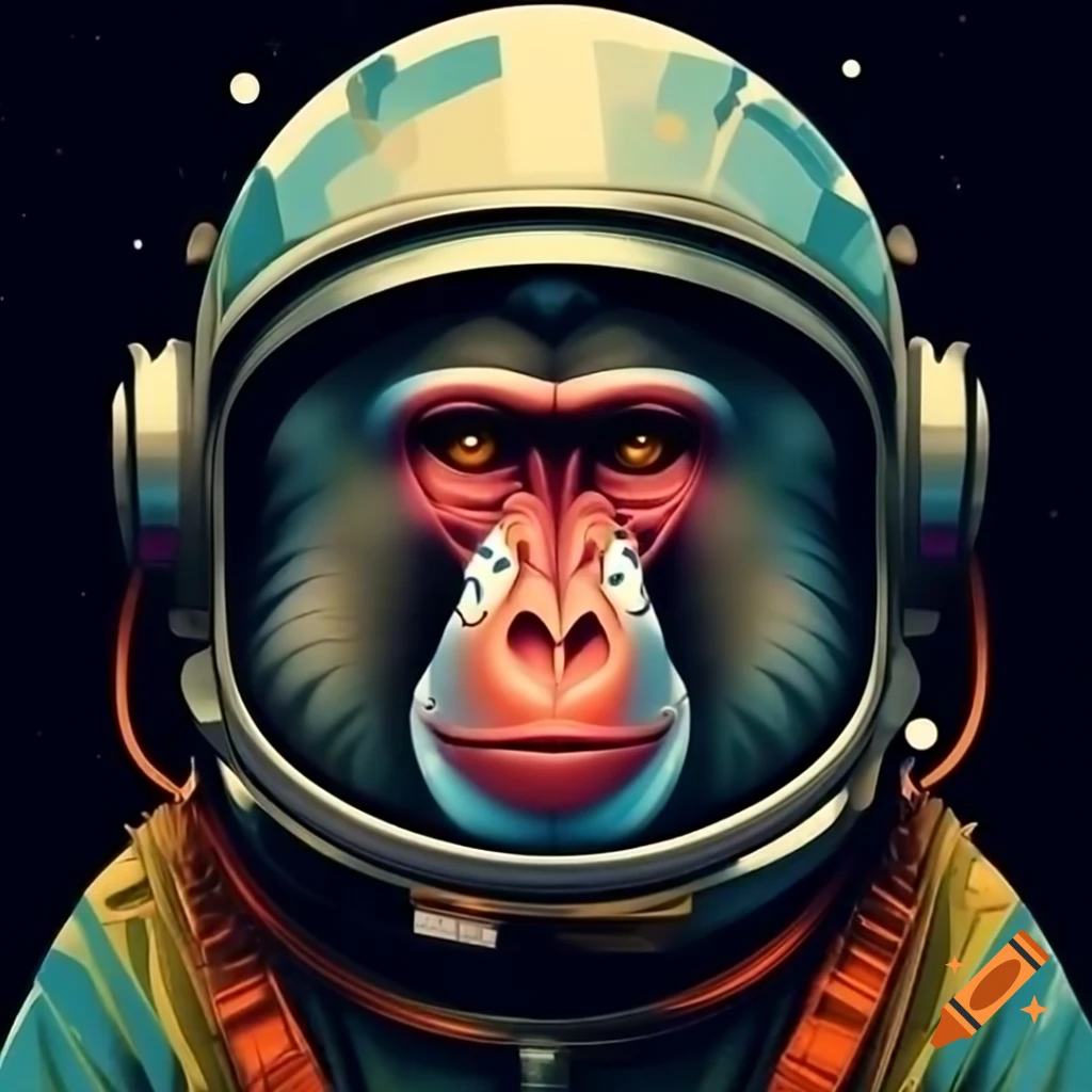 Baboon in space helmet styled like Andy Warhol artwork