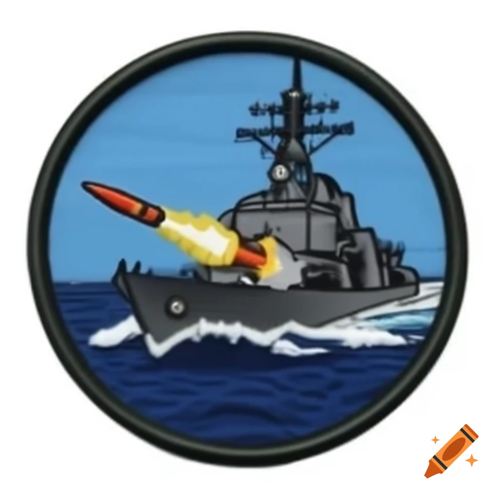 Embroidered army patch featuring navy frigate launching missile