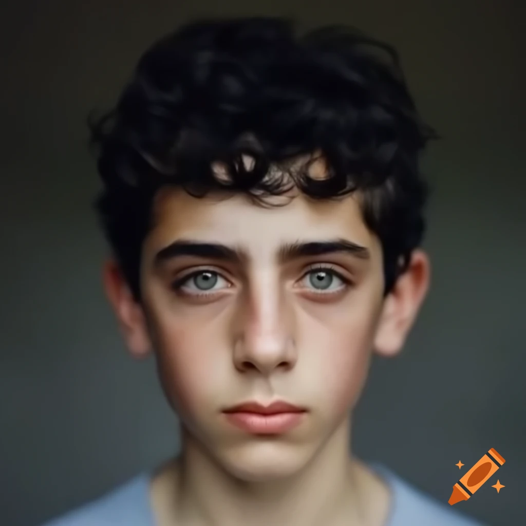 Young man with curly haircut and black hair, Greek Jewish descent