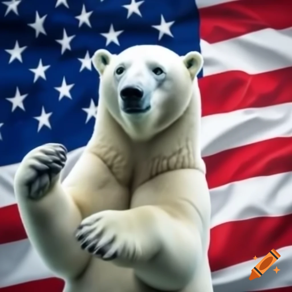 Polar bear saluting American flag