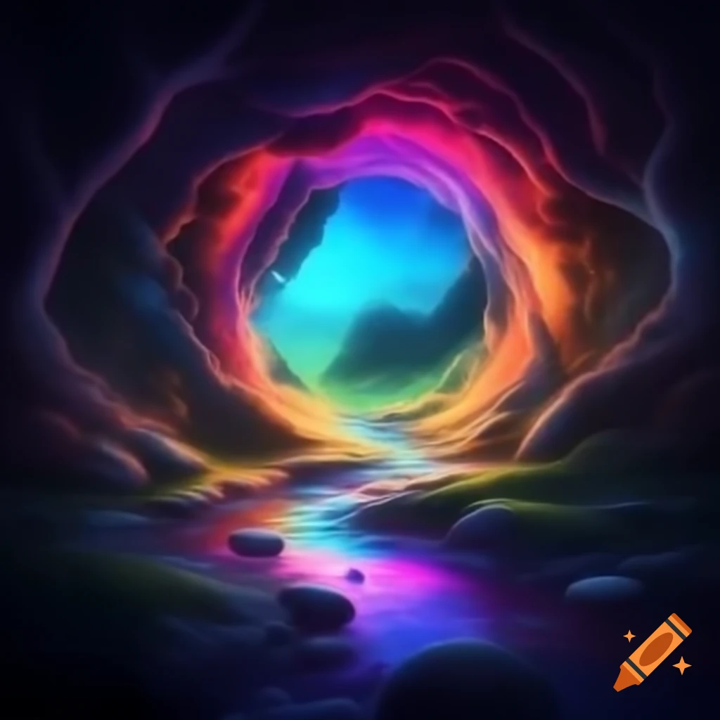 Colorful stream-like portal representing subconscious messages about jobs, marriage, fitness, and spirituality
