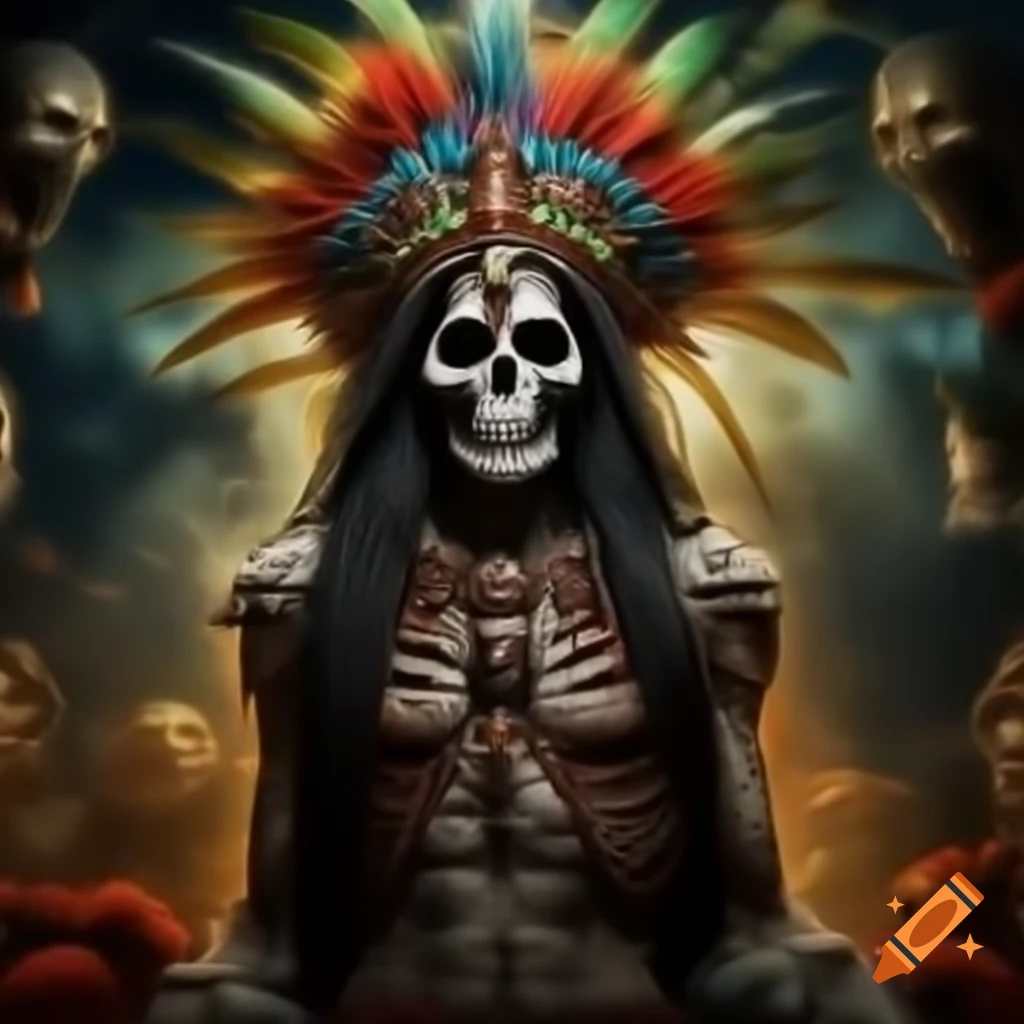Detailed realistic full-body representation of colorful Santa Muerte