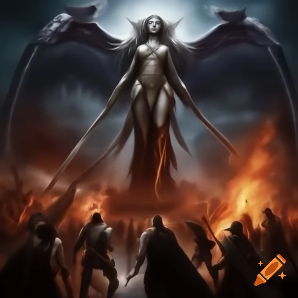 Action-packed scene from the Great Dream War featuring Dreamweaver Angel and Vampire Goddess