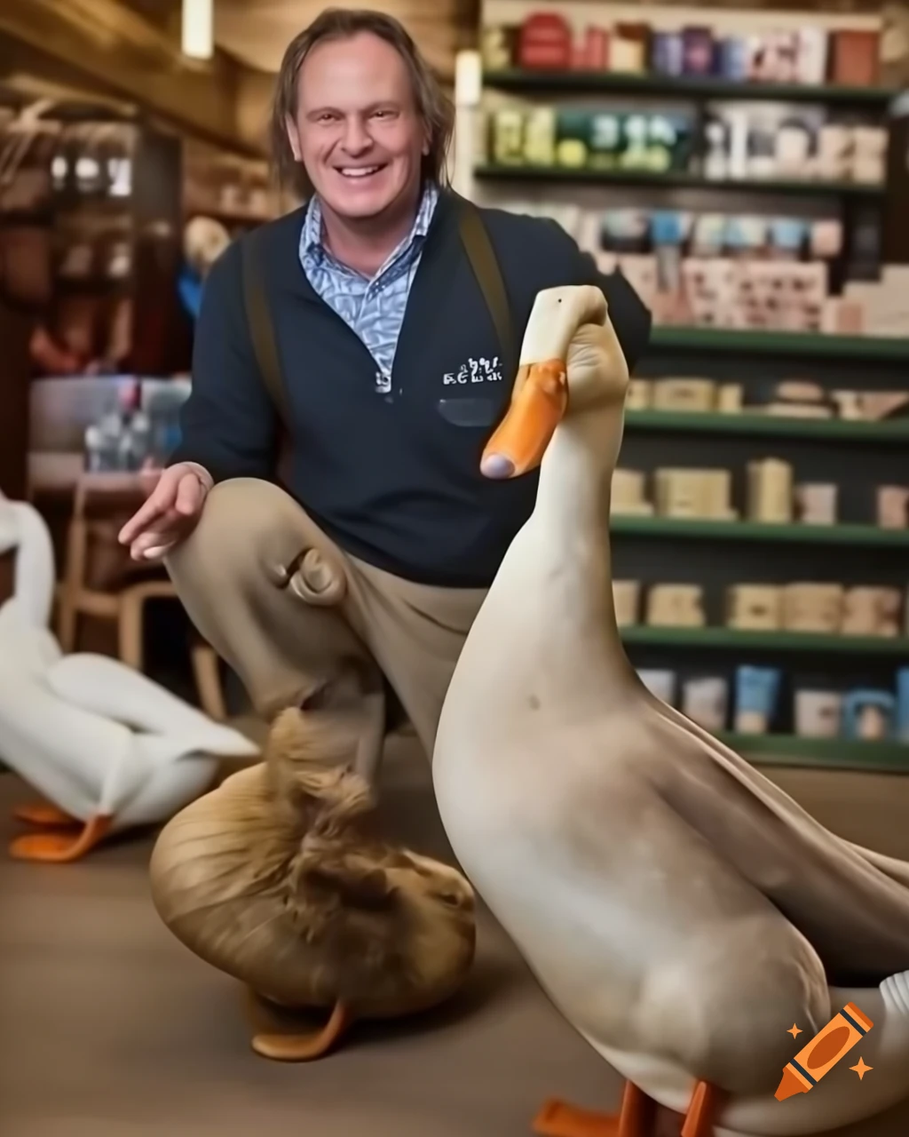A light-hearted story about a duck asking for grapes in a store on Craiyon