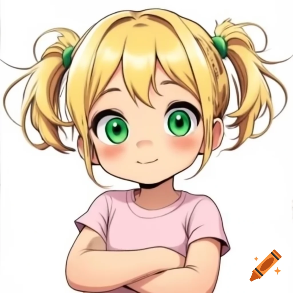 Anime Girl With Blonde Hair And Green Eyes Arms Crossed Wearing Pink T anime-girl-with-blonde-hair-and-green-eyes-arms-crossed-wearing-pink-t