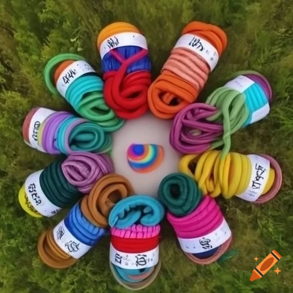 Colorful paracord in whimsical outdoor layout showcasing rainbow colors