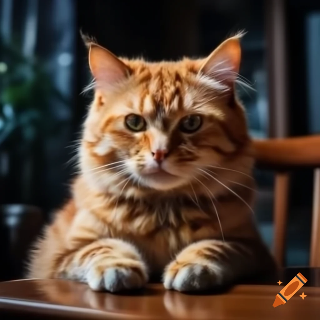 Realistic orange cat sitting on a table