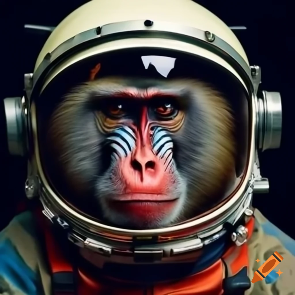 Baboon in space helmet in Andy Warhol style