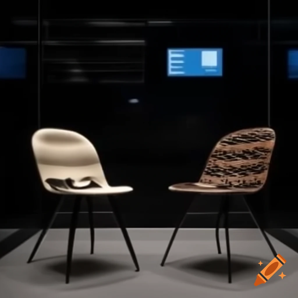 Traditional and modern chairs in black and digital spaces