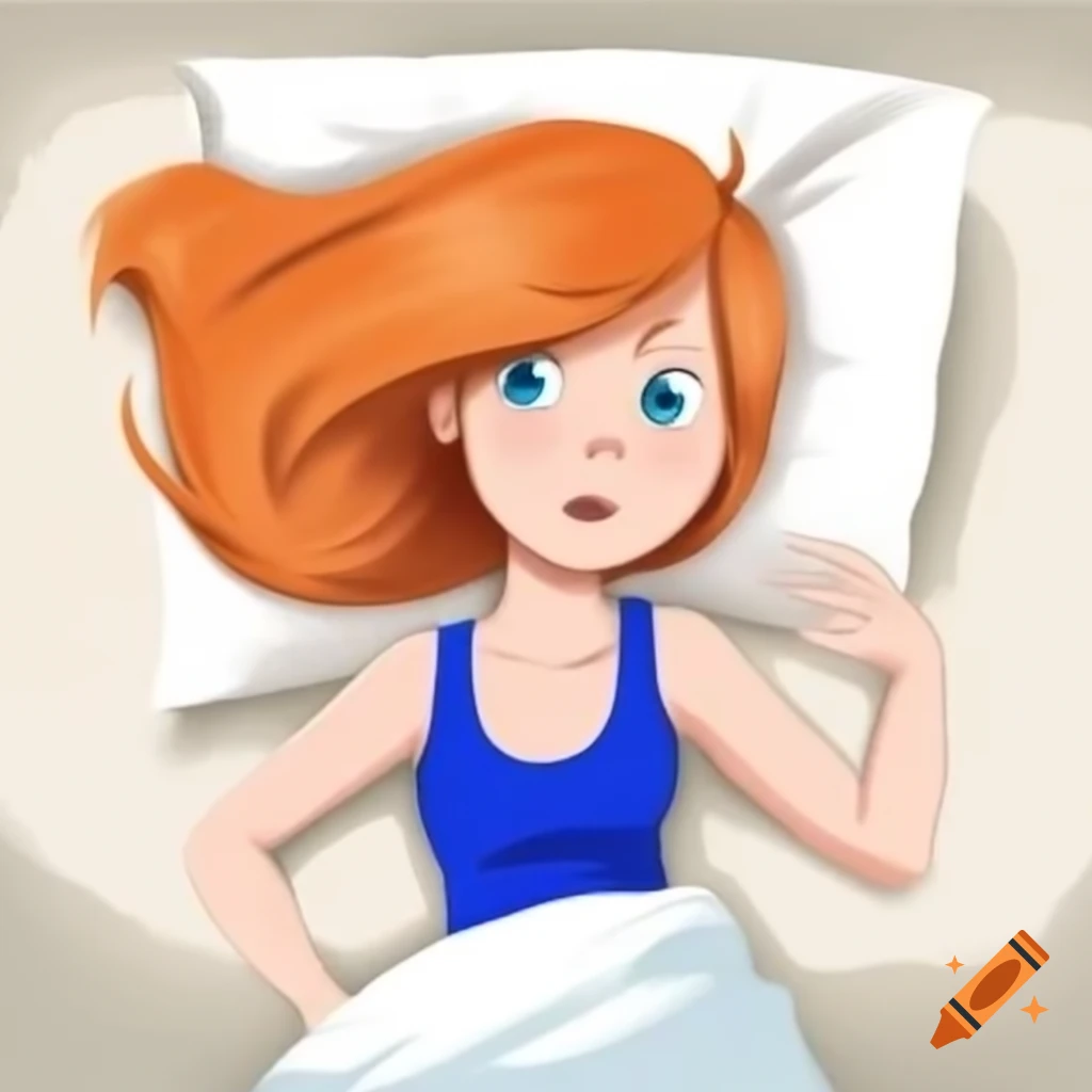 Kim Possible in royal blue tank top laying in bed