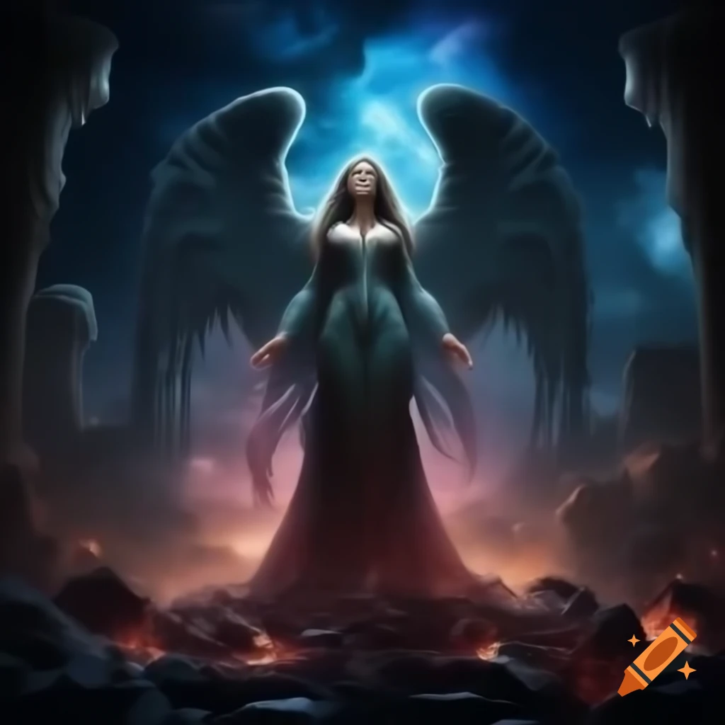 Surreal depiction of Angel Vampire Alien Queen in Cosmic Dream War aftermath