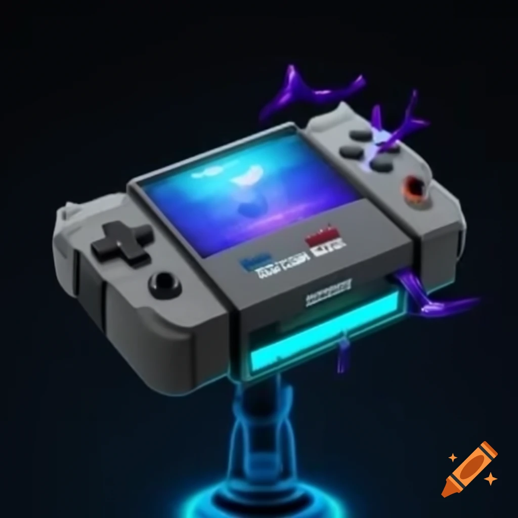 90's urban fantasy handheld game console powered by magic energy