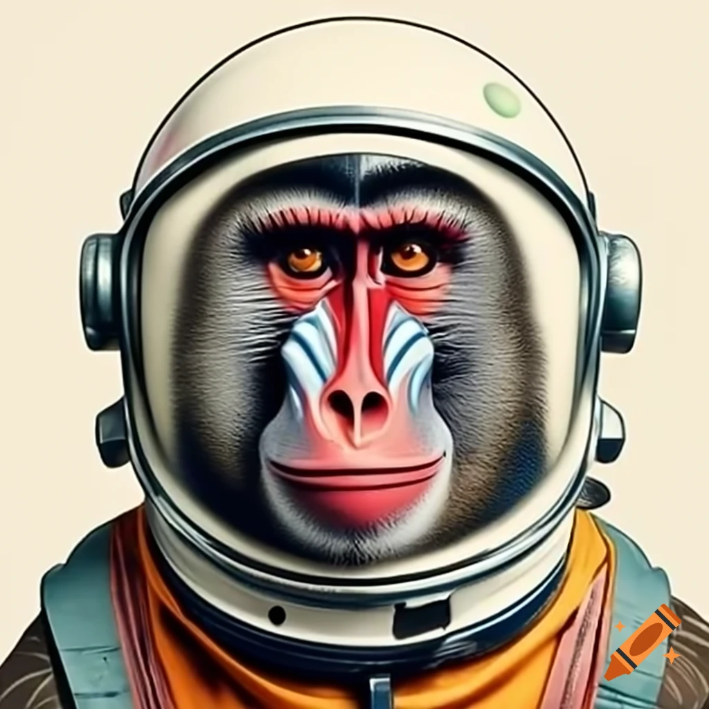 Baboon in space helmet styled like Andy Warhol artwork